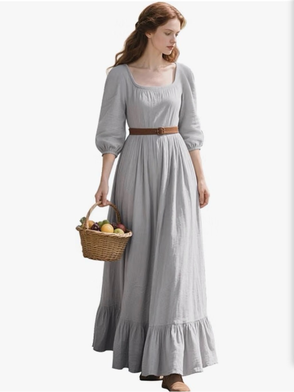 Gray Off Shoulder Costume Maxi Dress with Metal Snake Ring Belt Cosplay